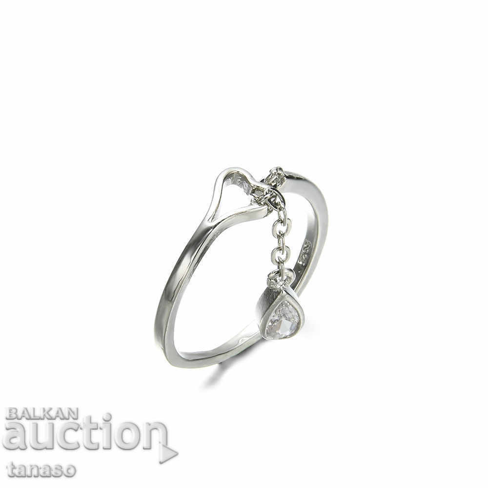 Soft art ring with white sapphire, drop, born 925 silver
