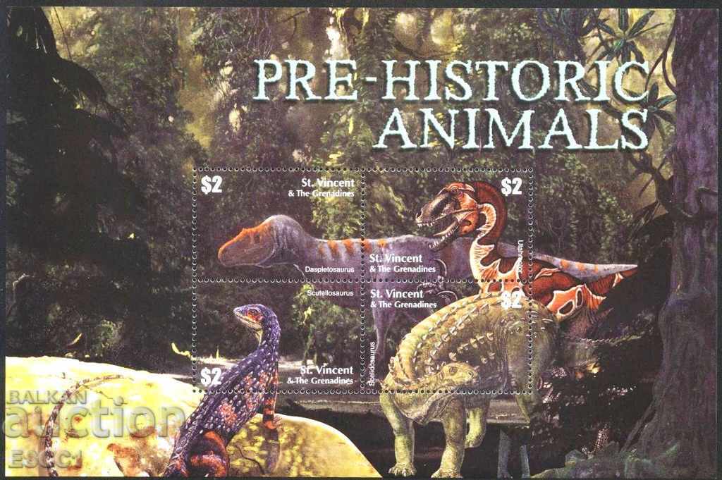 Καθαρές μάρκες σε ένα μικρό φύλλο Δεινόσαυροι της πανίδας 2003 St. Vincent