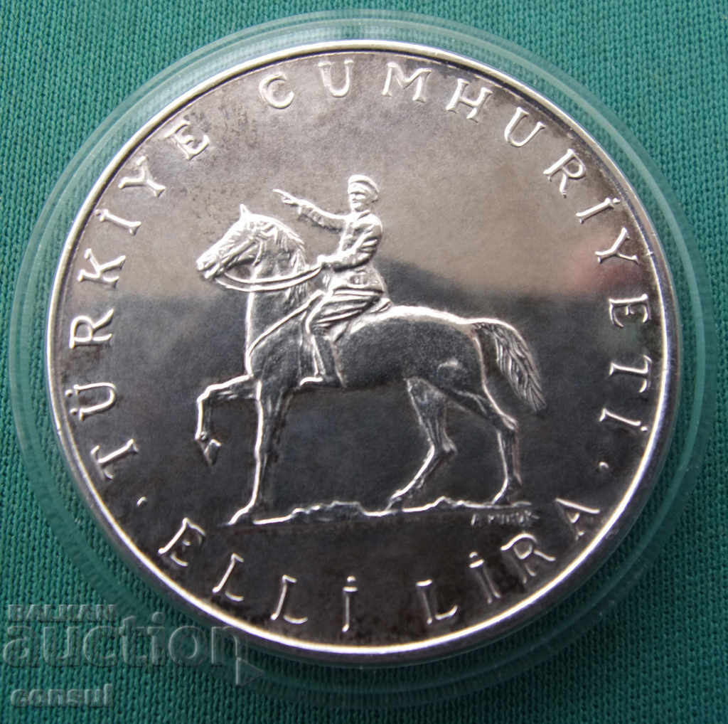 Republica Turcia Kemal Atatürk 50 de lire 1972 Argint Rare cu preț € 28.12 | 55.00 BGN