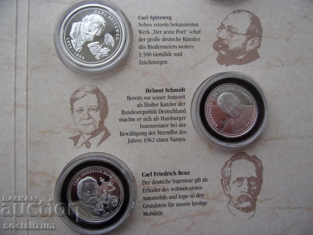 Livrarea Cei mai mari 10 germani 30 mm. și 35,2 mm. Argint PROOF UNC