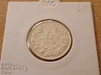 1 leva 1910 Bulgaria excellent silver coin