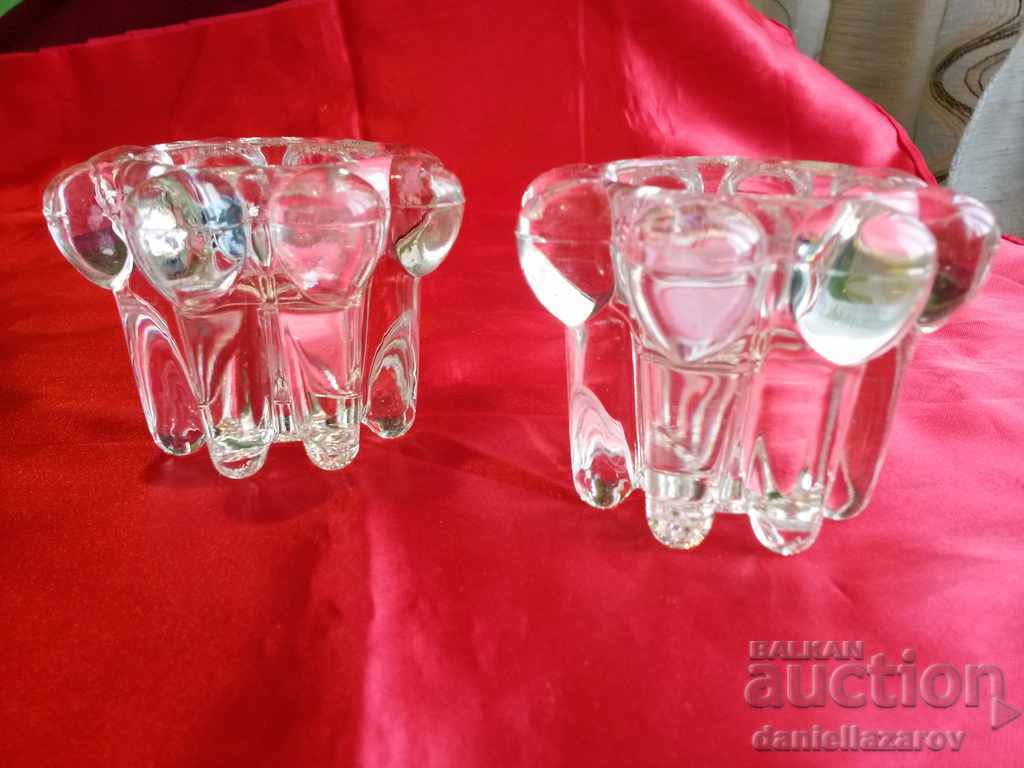 French Crystal Glass Candlestick Set