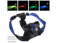 Powerful T6 LED headlamp with battery, ZOOM and 4 color filters