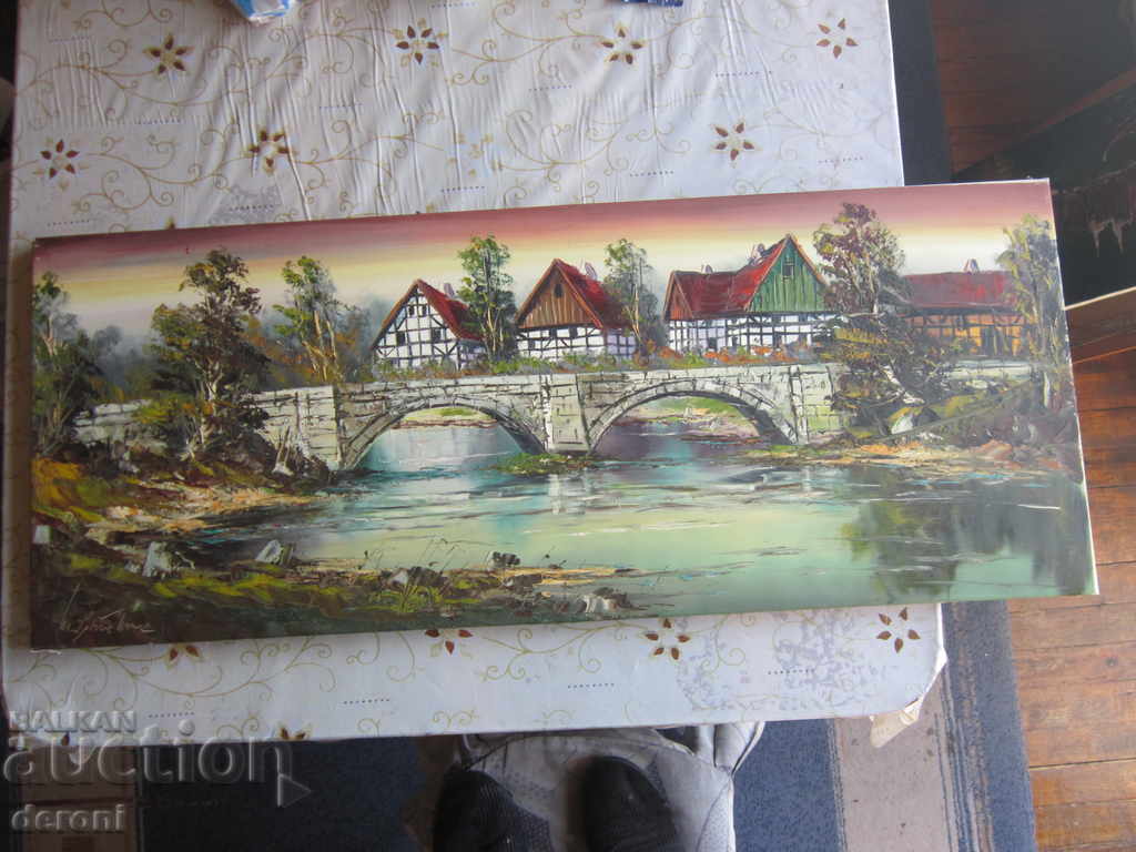 Old oil painting on canvas signed 6 - 7 Old oil painting on canvas signed 6 - 7