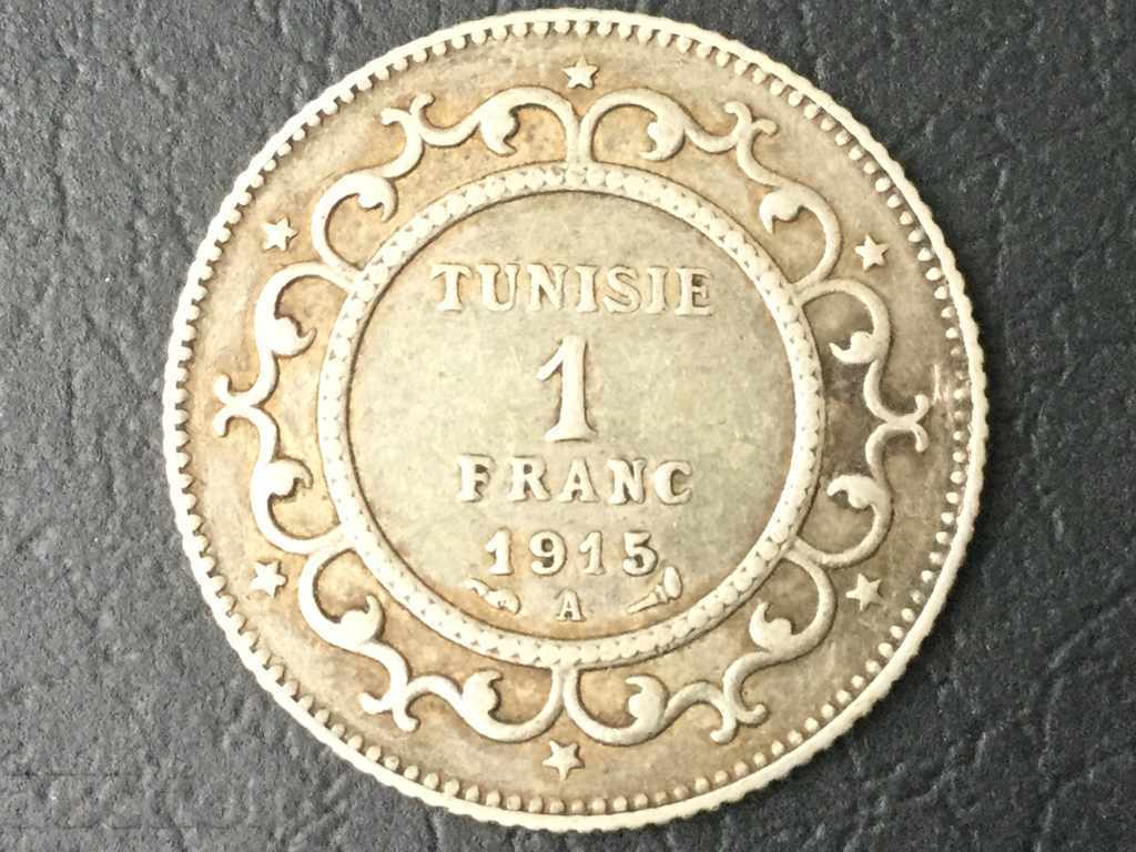 1 franc Tunisia 1334 (1915) Mohammed a cincea monedă de argint excelentă