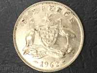 6 пенса Австралия 1962 сребро Елизабет