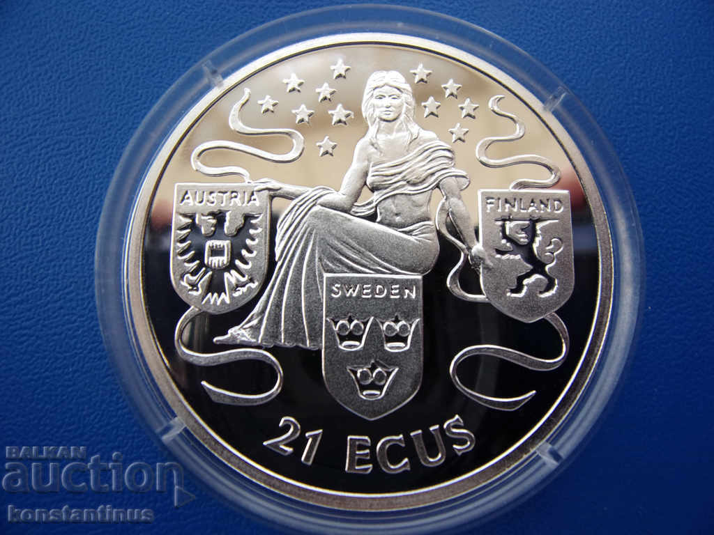 Gibraltar 21 ECU 1995 Silver UNC Rare