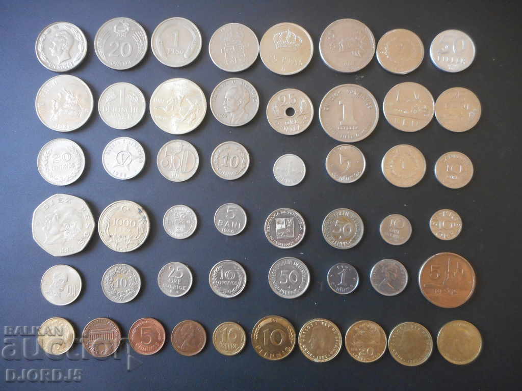 Лот чуждестранни монети, 50 броя с цена 25.00 лв. | € 12.78 Лот чуждестранни монети, 50 броя с цена 25.00 лв. | € 12.78