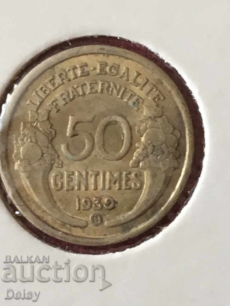 Франция 50 сантима 1939г.(В) Много Рядка!!