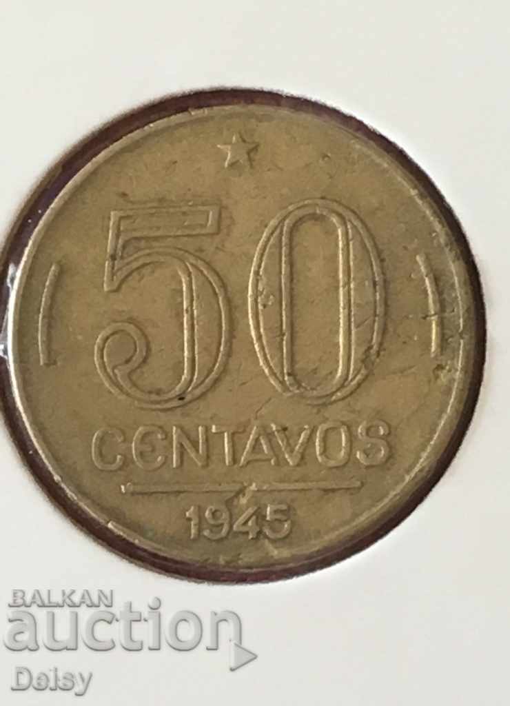Бразилия 50 центавос 1945г.