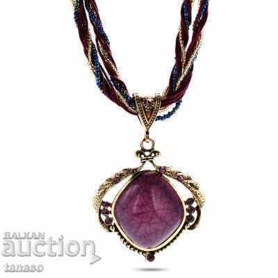 Necklace, pendant, Bohemian style necklace, purple