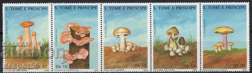 1988. Sao Tome and Principe. Mushrooms. Strip.