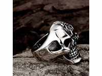 Масивен мъжки пръстен - череп с циркон, хеви метъл, пънк