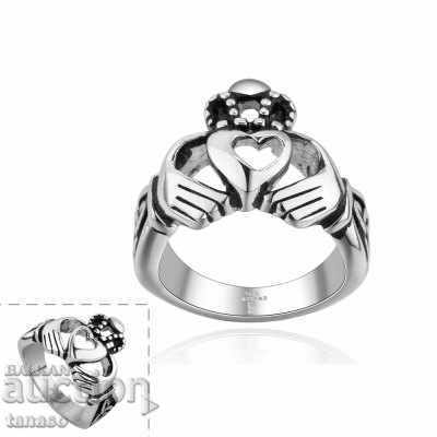 Silver Claddagh ring – size 58 – heart and crown - 6