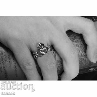 Silver Claddagh ring – size 58 – heart and crown - 7