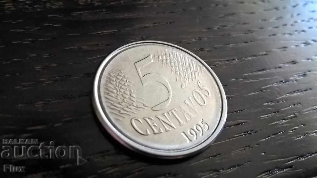 Монета - Бразилия - 5 центавос | 1995г.