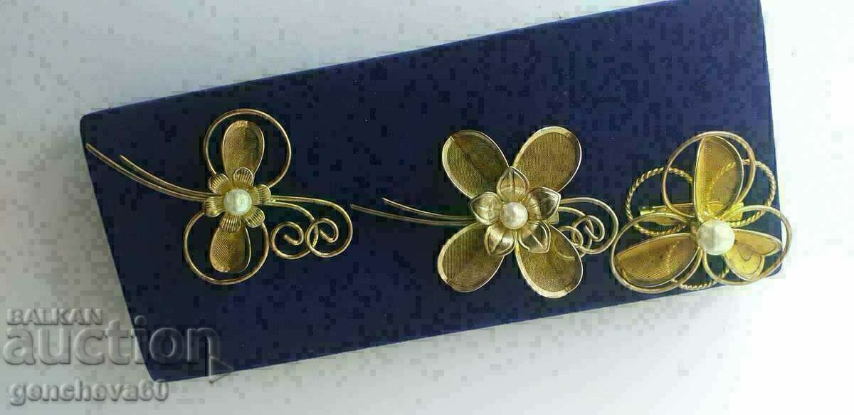 Frumoase broșe vechi „Trifoi” cu perle - 6
