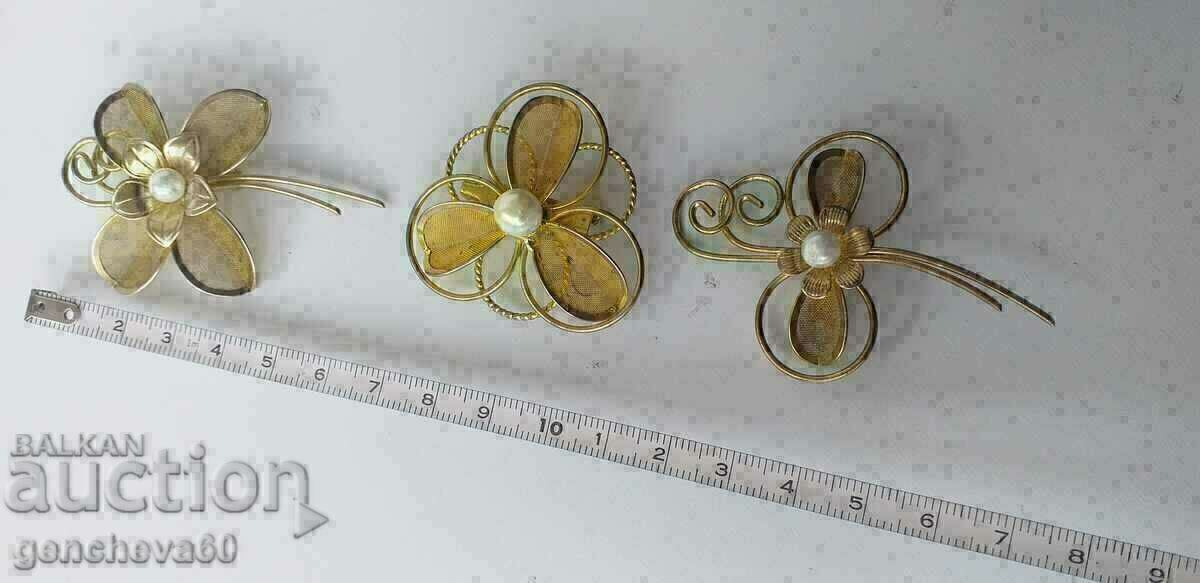 Frumoase broșe vechi „Trifoi” cu perle - 7