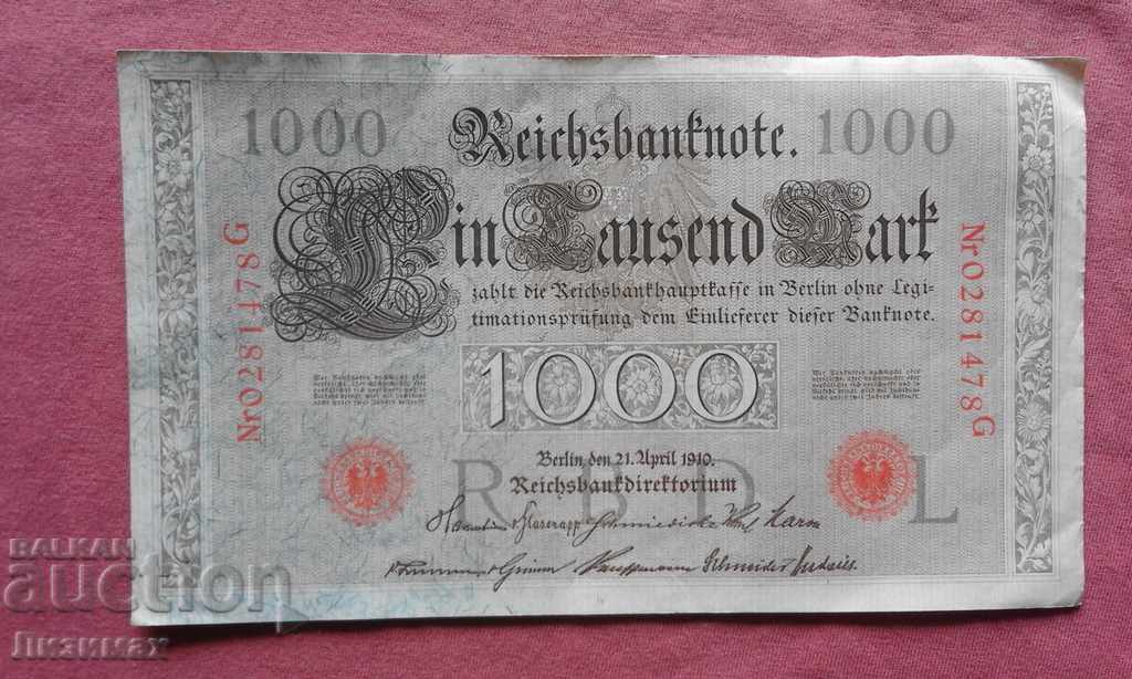 1000 de puncte 1910 Germania - Bancnotă excelentă