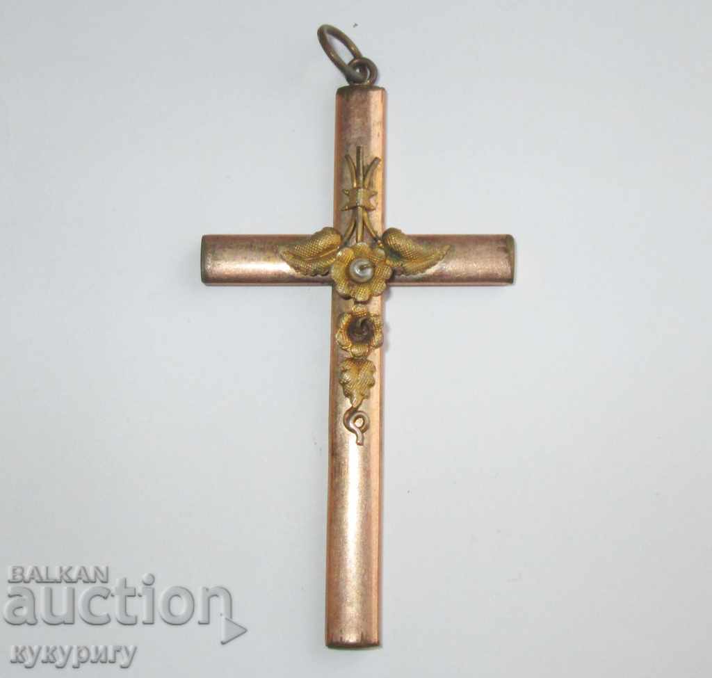 Стар старинен Викториански кръст с орнаменти накит висулка