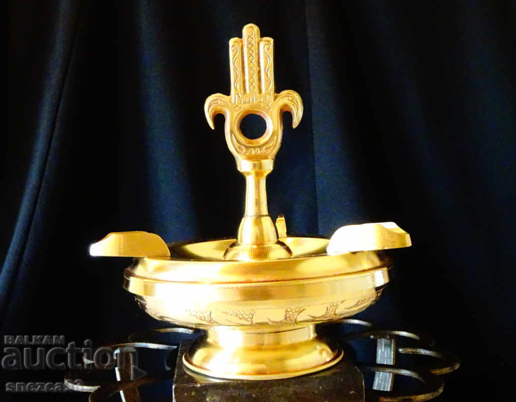 Brass ashtray with Fatima's Hand.