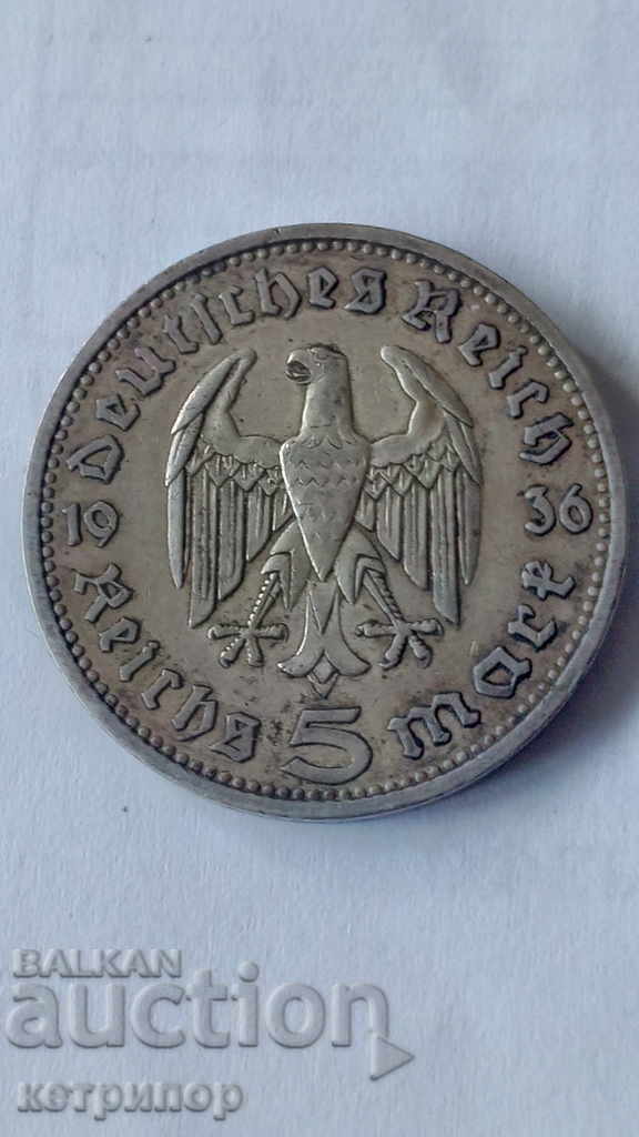 5 марки Германия 1936г A сребърна.