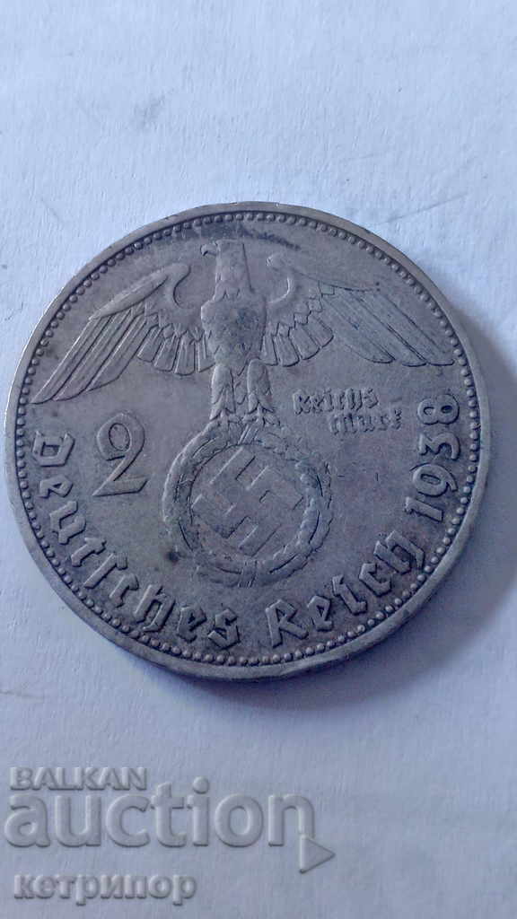 2 марки Германия 1938г D сребърна.