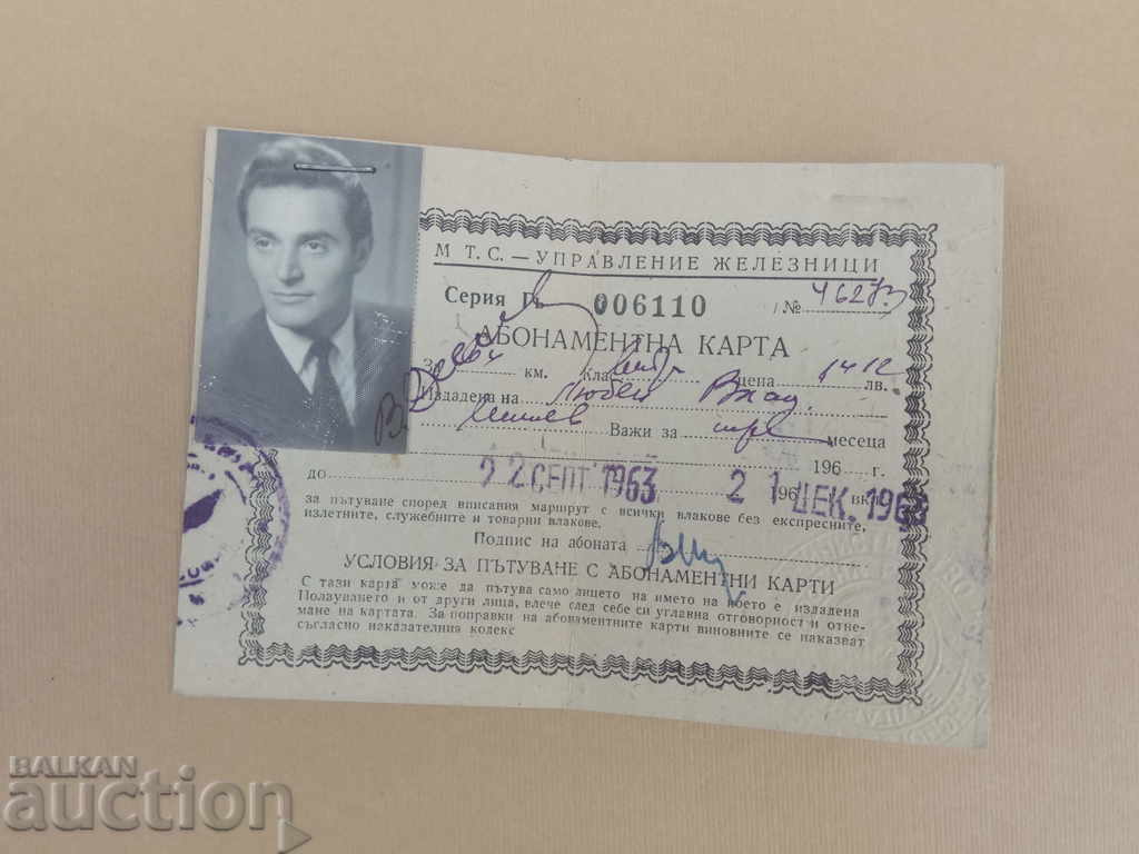 Абонаментна карта Железници 1963 : София - Ихтиман