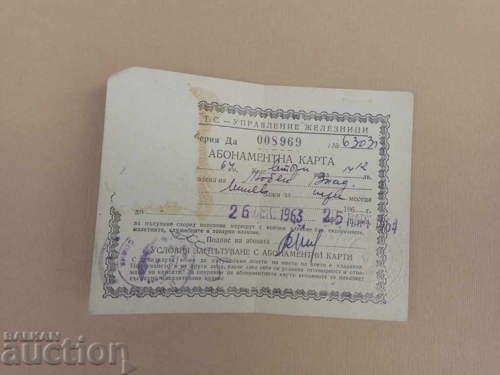 Κάρτα εγγραφής Σιδηρόδρομοι 1963: Σόφια - Ιχτιμάν