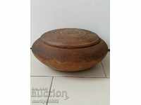 An old wooden bowl, wood sahane, a lid with a lid, a wooden one