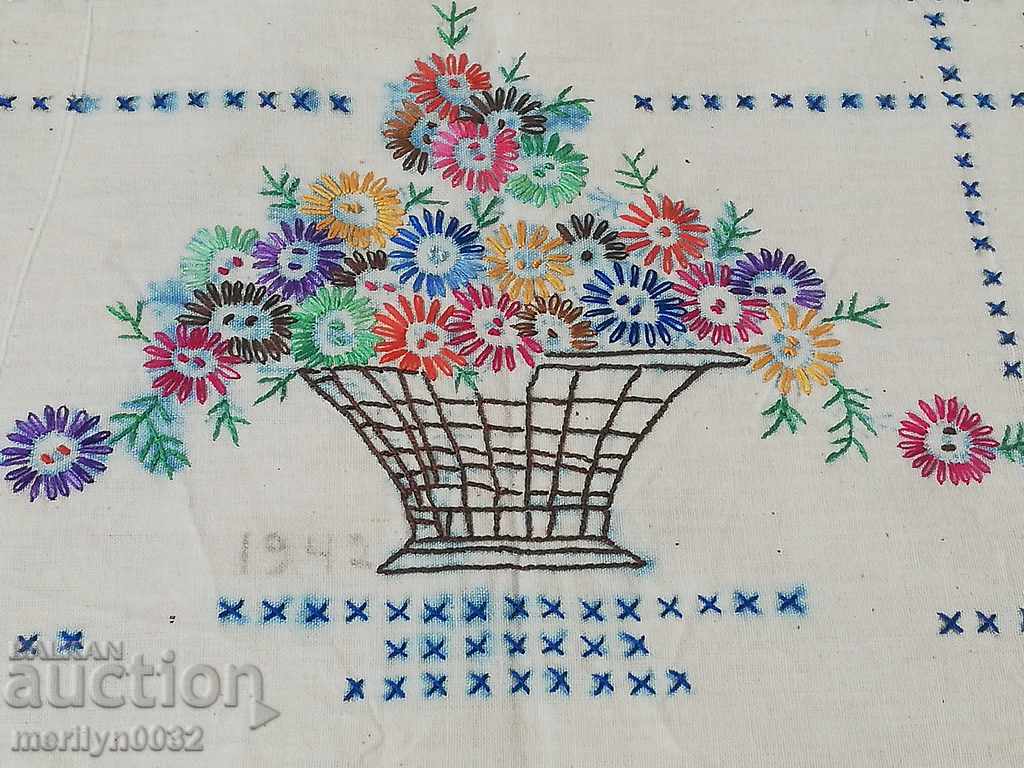 Old hand embroidery sewn on pillow 1942 with price 29.00 BGN | € 14.83