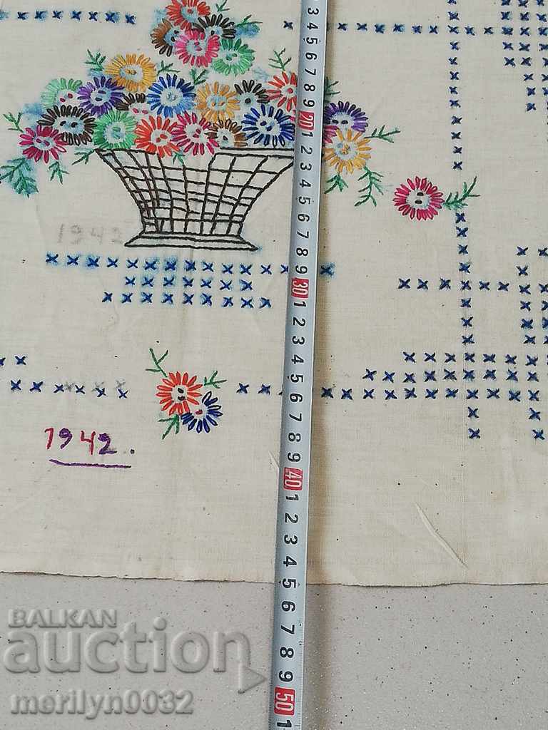 Auction  Old hand embroidery sewn on pillow 1942