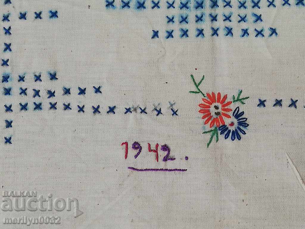 Old hand embroidery sewn on pillow 1942 - 5