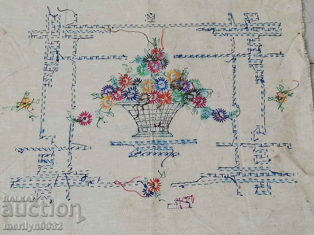 Old hand embroidery sewn on pillow 1942 - 7