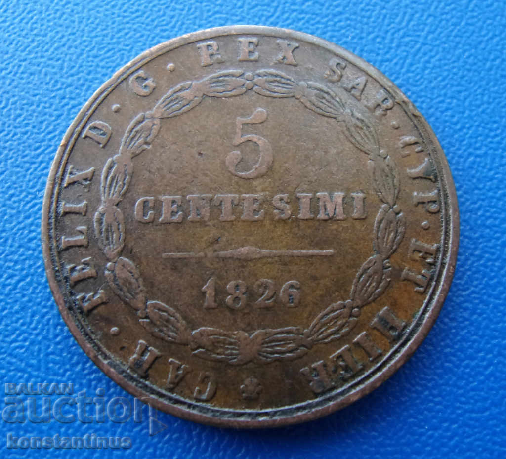 Sardinia 5 Centessimi 1826 Rare