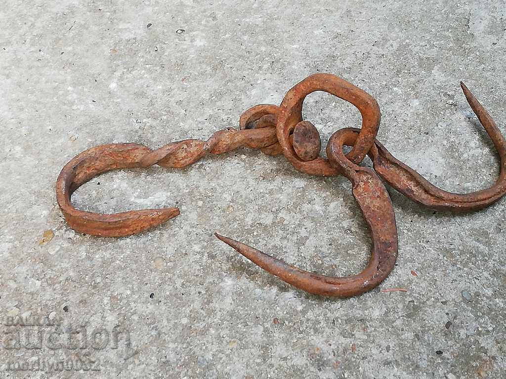 An old forged scraping hook, double twin - 5 An old forged scraping hook, double twin - 5