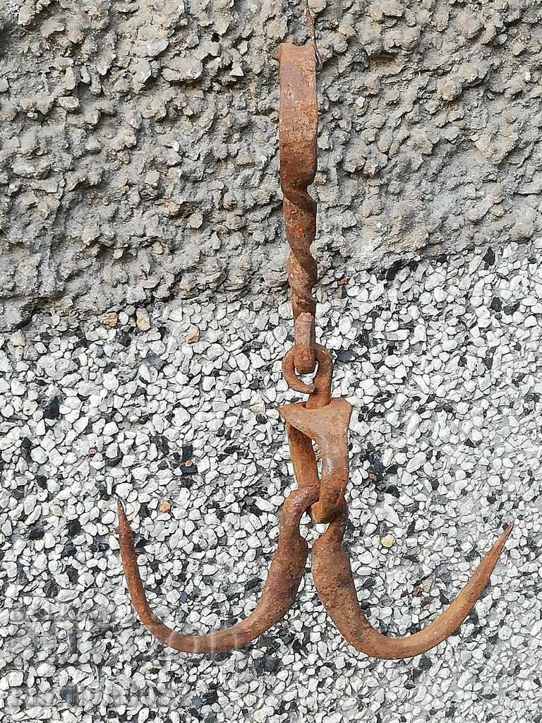An old forged scraping hook, double twin - 6 An old forged scraping hook, double twin - 6