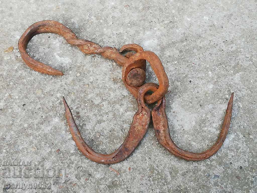 An old forged scraping hook, double twin - 7 An old forged scraping hook, double twin - 7