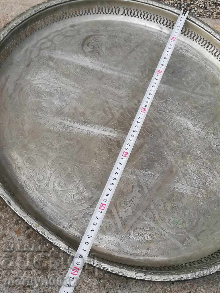 Auction  An old Ottoman tray, a blue-backed table top of the 20th century