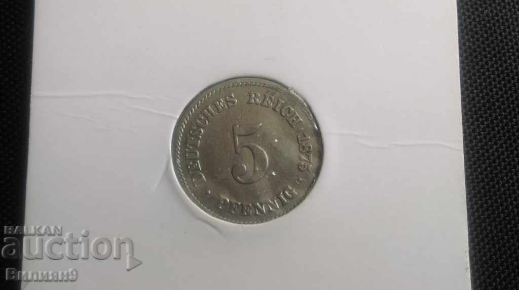 5 pfennigs 1875 '' J '' Germania Excelent