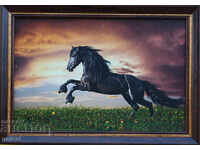 Landscape with a black horse, picture