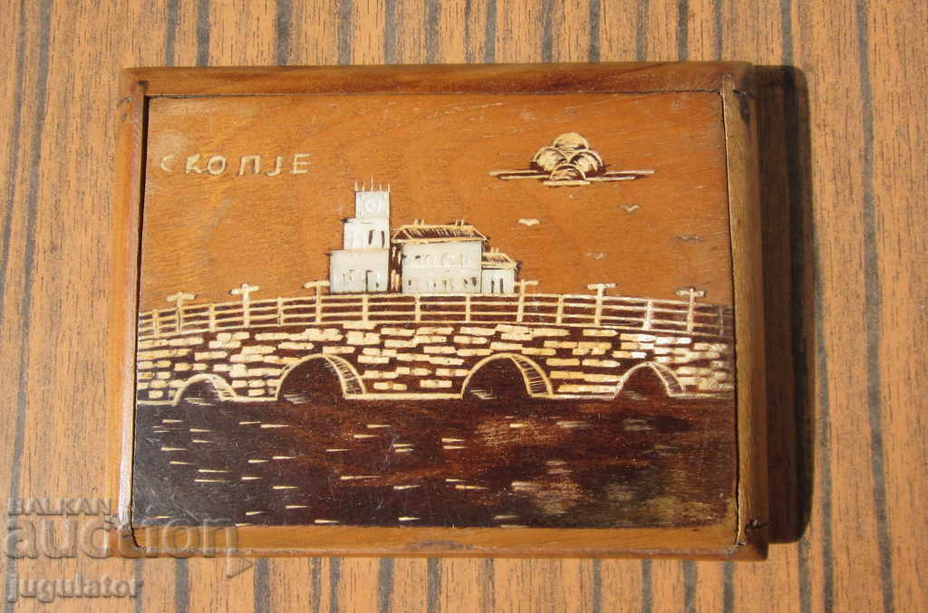 old vintage Macedonian wooden snuff box Skopje Macedonia