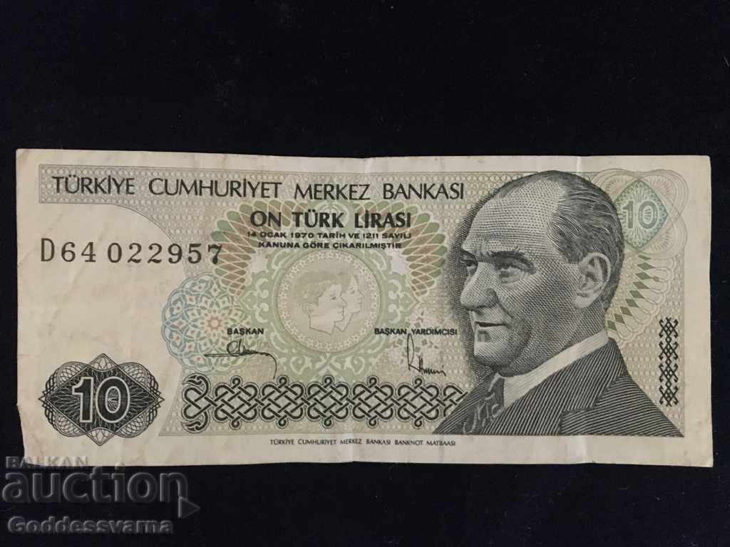 Turcia-Turcia bancnota 10 Lirasi 1970 1982 Pick 193 Ref 2957