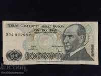 Turcia-Turcia bancnota 10 Lirasi 1970 1982 Pick 193 Ref 2957