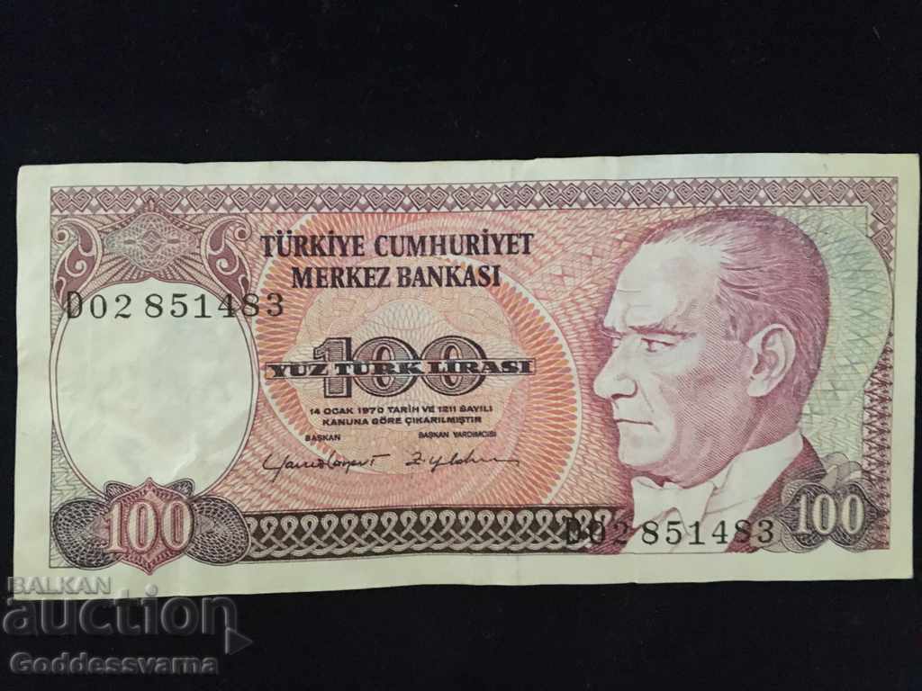1483 Turcia 100 Lirasi 1970 Pick 194a