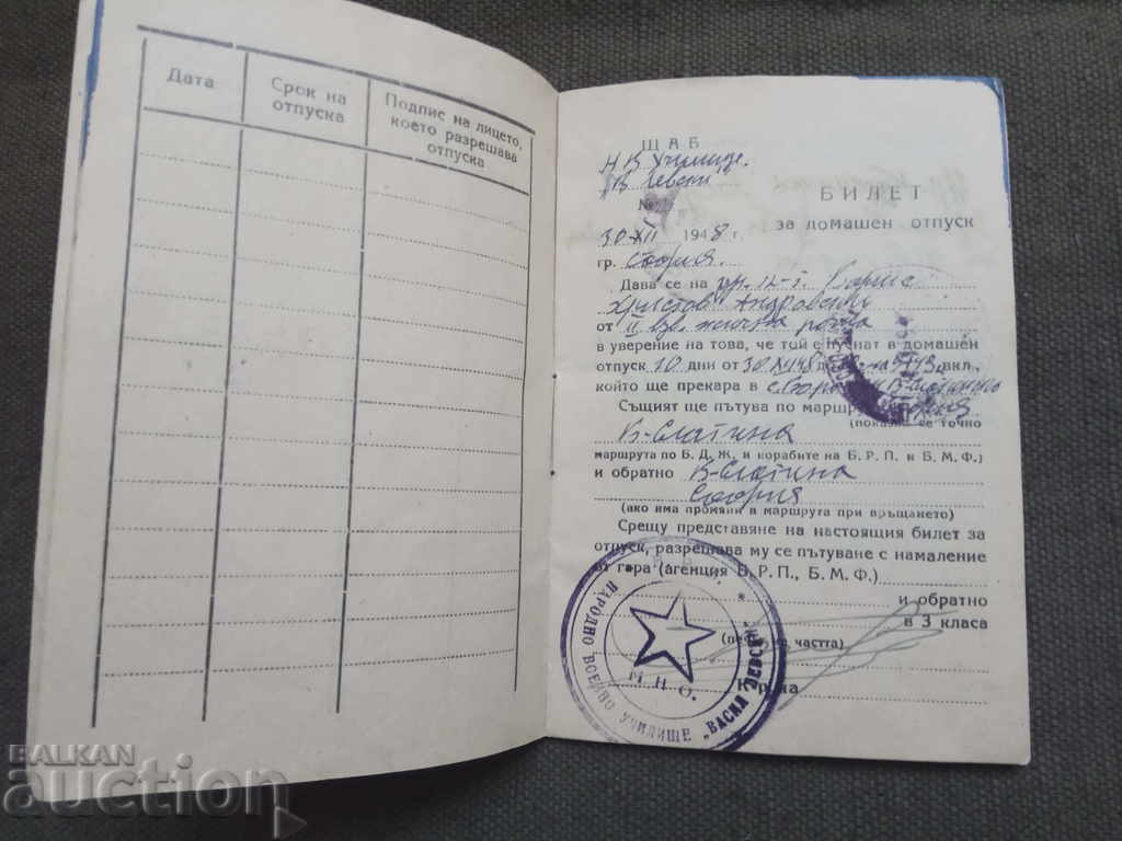 Auction Cadet ID Card NVU "Vasil Levski" 1948 Auction Cadet ID Card NVU "Vasil Levski" 1948