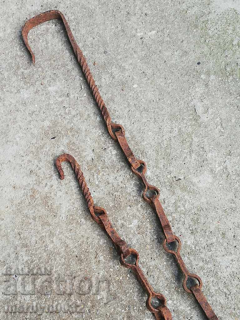 Old forged chain with hook, hearth for hearth chain hook - 6