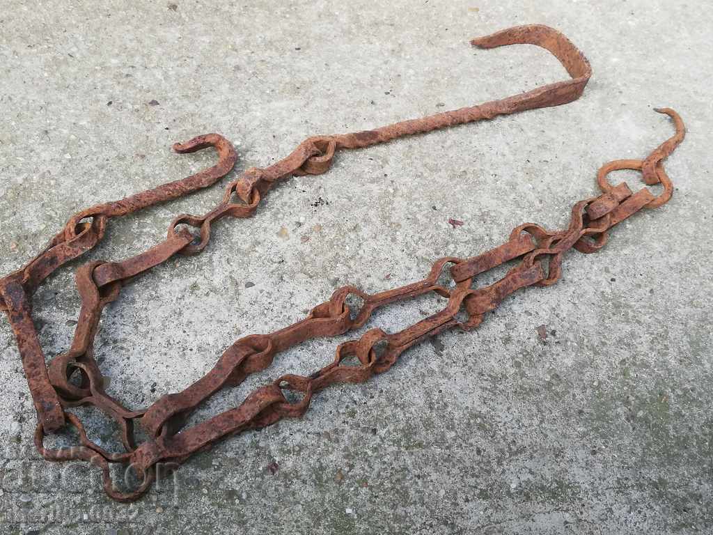 Old forged chain with hook, hearth for hearth chain hook - 7