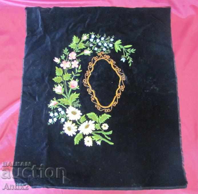 19th Century Hand Embroidered Photo Frame