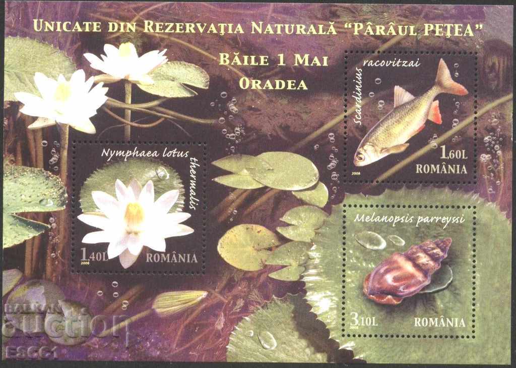 Чист блок Флора Цвете Лотос Фауна Риба Охлюв 2008 от Румъния